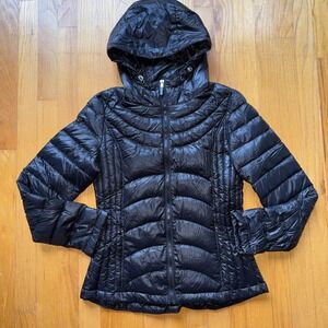 Andrew Marc Jacket Small Black Packable Lightweight Down Feather Hooded Puffer
